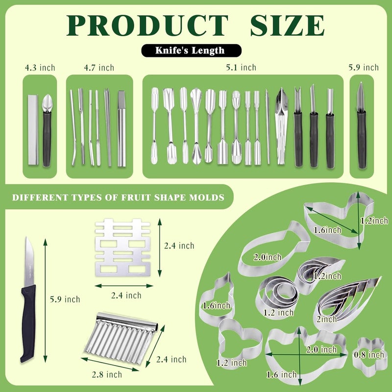 Krbnk 46-Piece Stainless Steel Fruit Carving Tools Set - Professional Watermelon Carving Knife Kit with Ergonomic Handles & Portable Case, Durable Fruit Cutting Tools for Culinary Arts, Sculpting, Peeling - Image 2
